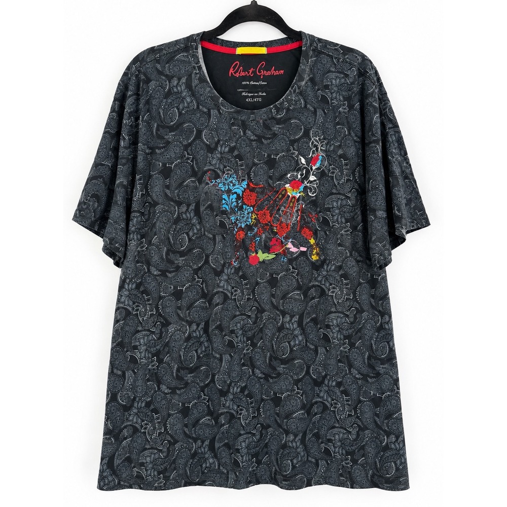 Robert Graham T-Shirt Mens 4XL Black Paisley Floral Graphic Tee Maximalist